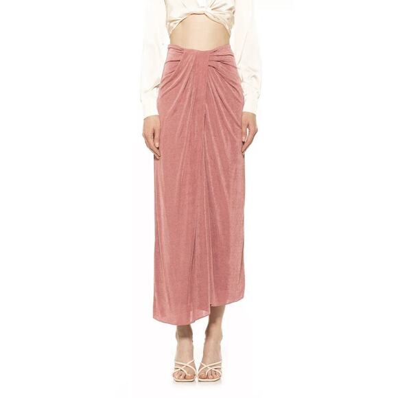 ALEXIA ADMOR Jeanette Drape Front MIDI Slinky Stretchy Blush Skirt Large NEW - Picture 1 of 10